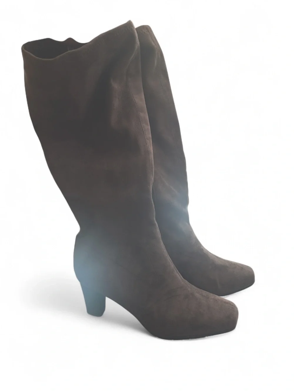 Faux Brown Suede Knee-High Block Heel Boots Size Size US 12 Women’s (Wide) [NWT]